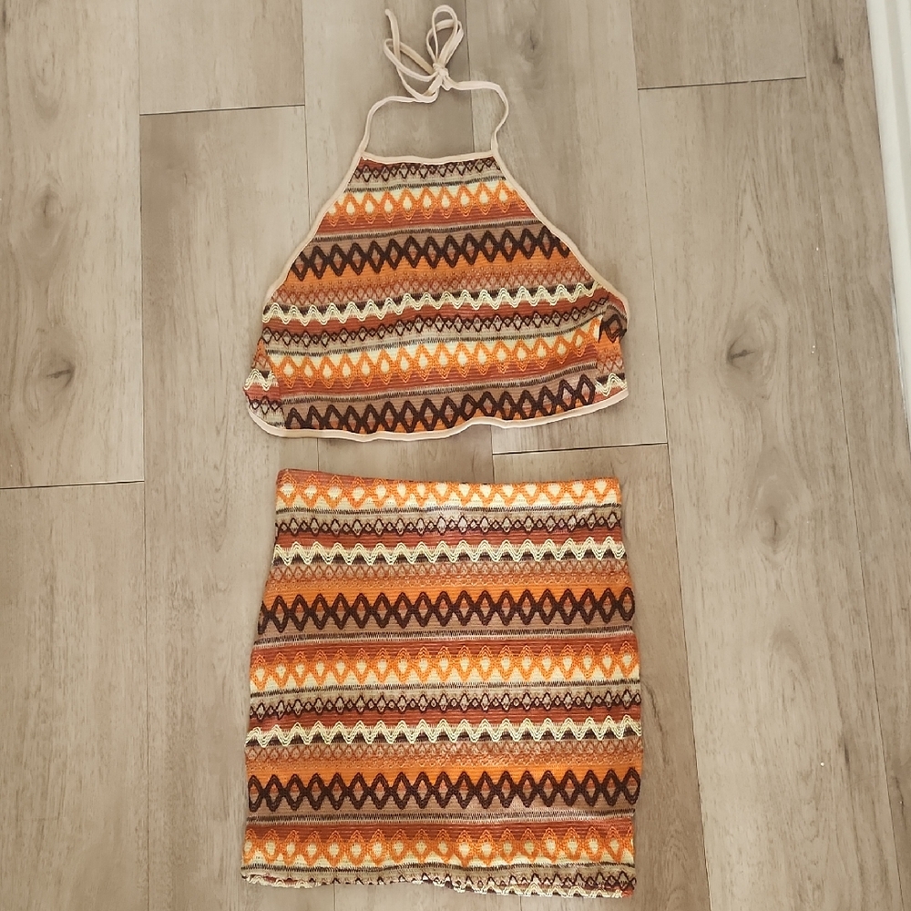 SHEIN Orange and Brown Two-Piece Set